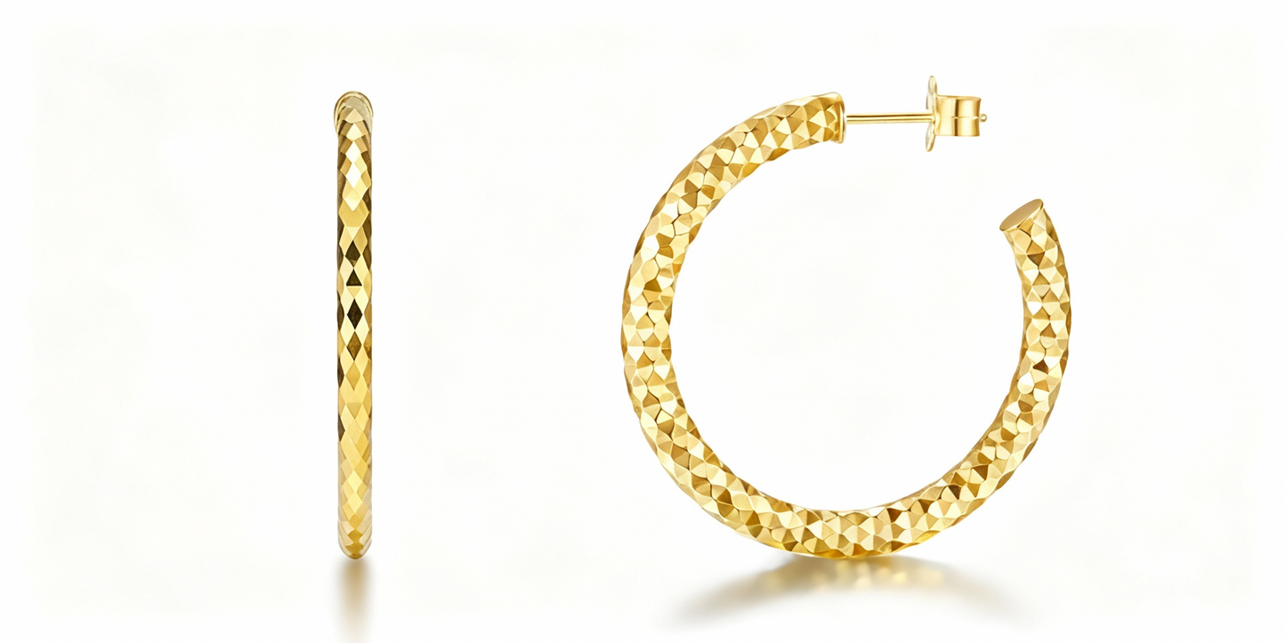 Faceted Diamond-cut Hoop Earrings